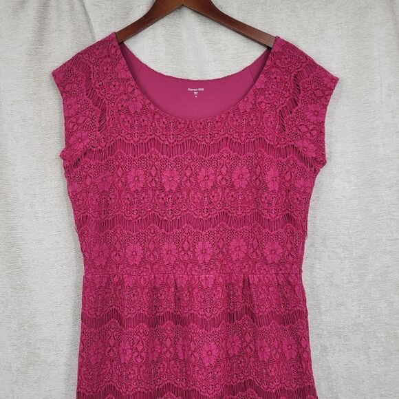 Garnet Hill Raspberry Pink Lace Dress Cap Sleeves Sheath Midi - Picture 8 of 14